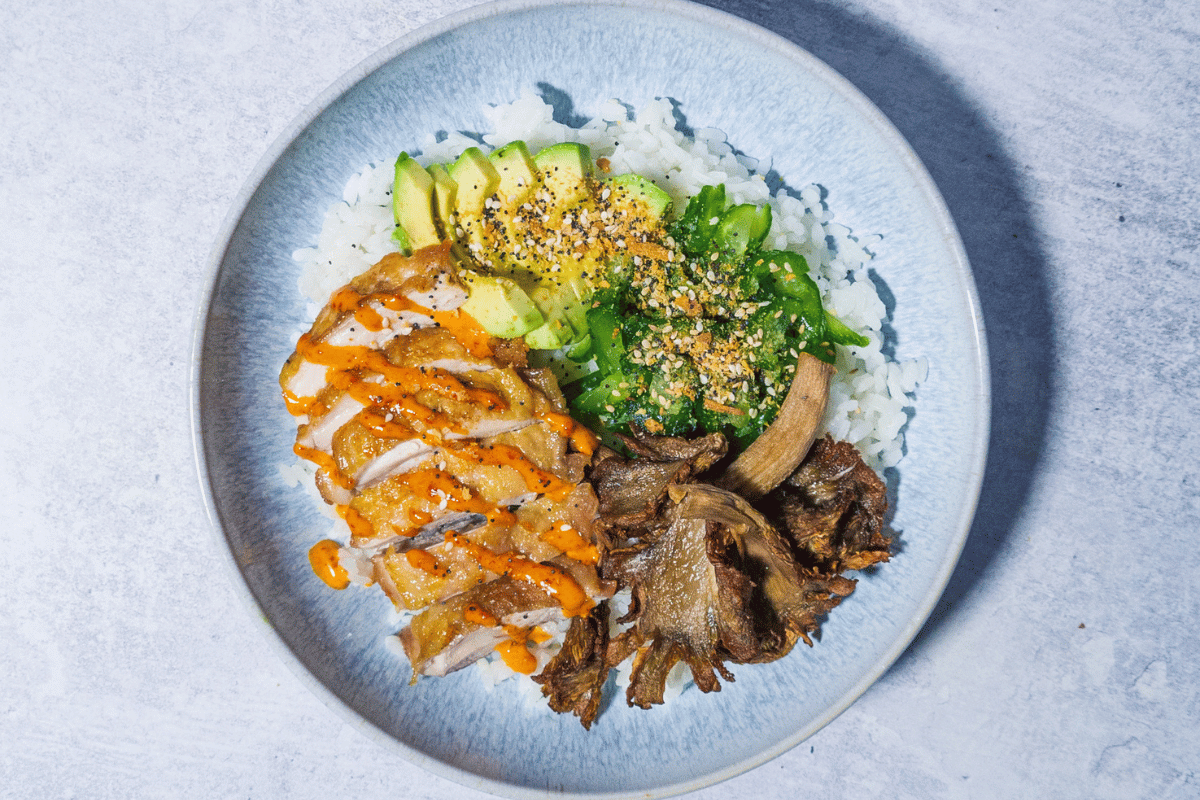 Grilled Chicken & Avocado Bowl with Hot Honey Aioli